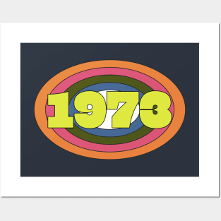 Yellow 1973 Year Rainbow Ellipse Vintage Typography Posters and Art